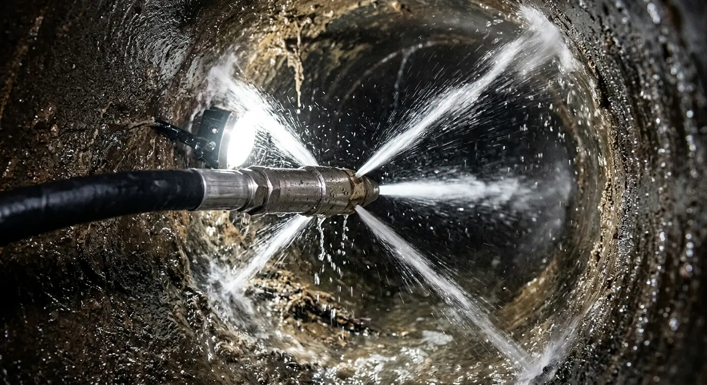 High-pressure hydro jetting nozzle cleaning sewer pipe for Sewer Cleanout in Cedar Hill